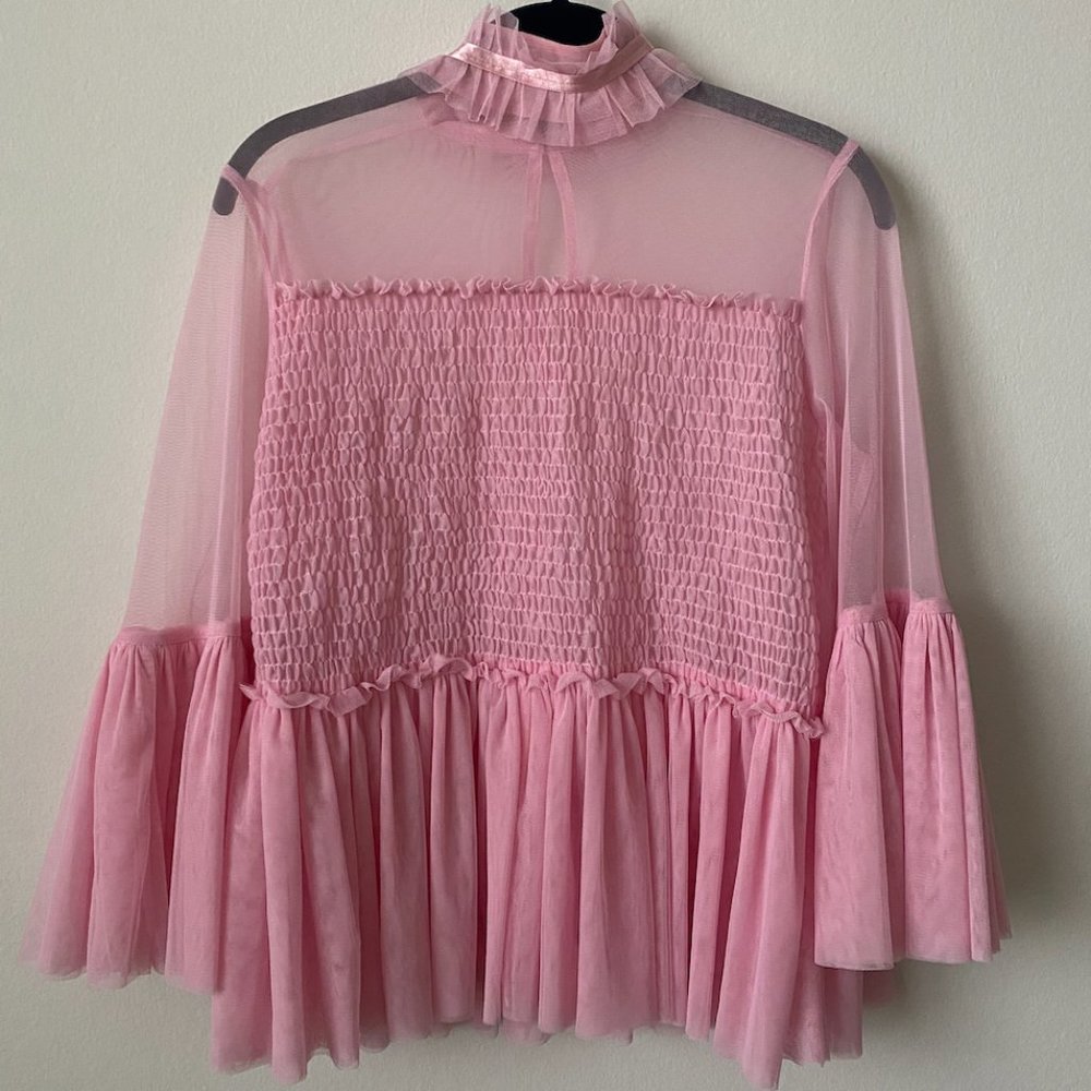 Asos Pink Crinkled Blouse in Tulle, Peplum LARGE